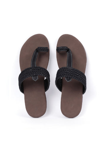 Brown and Black Cruelty free Leather inspired Kolhapuri with multiple braidings